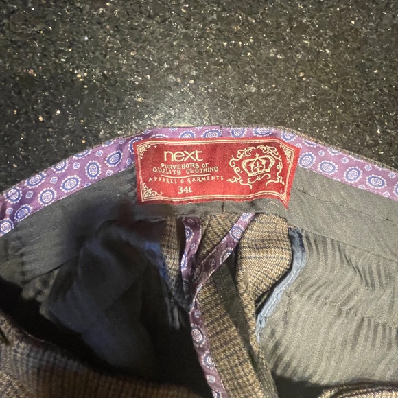 Next Mens 34 Formal Suit Dress Pants / Trousers Check Tapered Brown - Li… - Picture 12 of 13